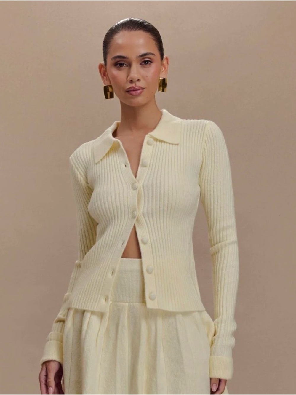 MESHKI Erin Long Sleeve Button Cardigan Ivory Marle Size M NWT